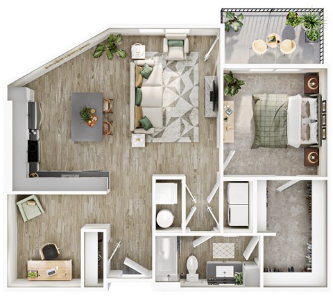 Floor plan for 1 bed, 1 bath, 920 sqft